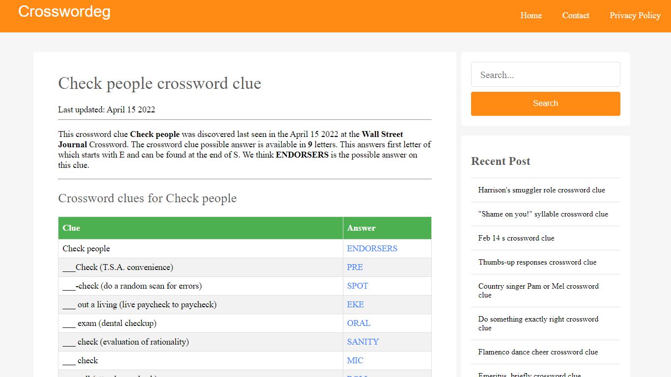 Check people Crossword Clue Answers, Crossword Solver