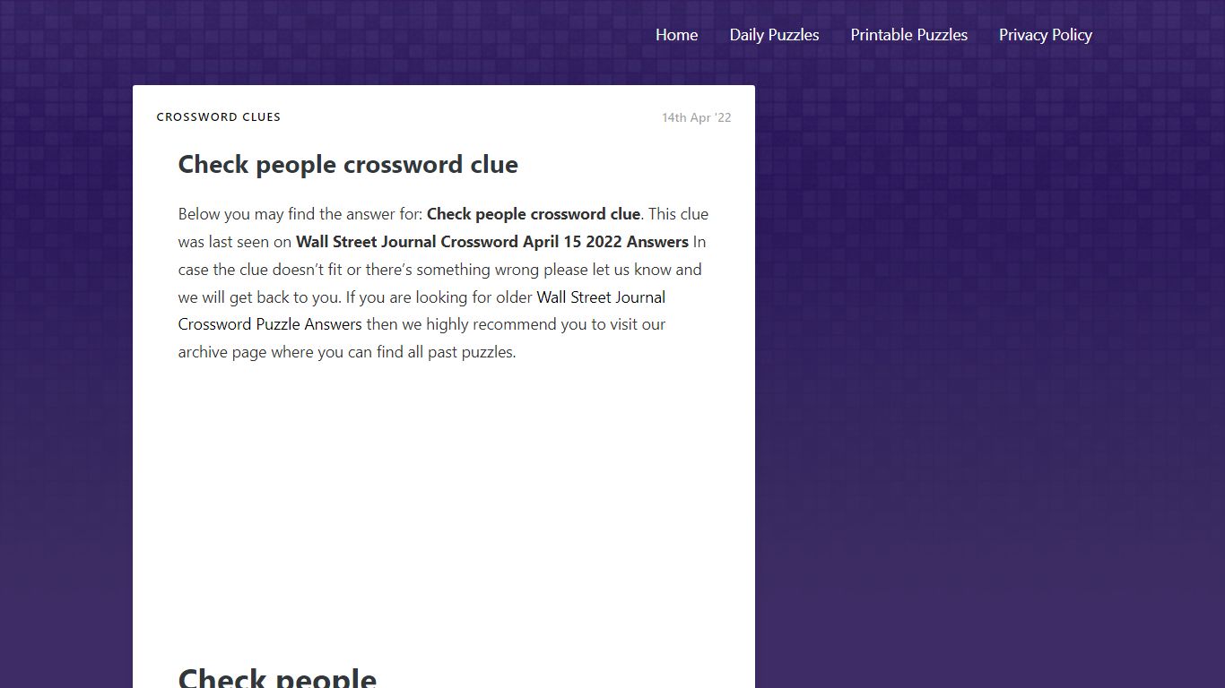 Check people crossword clue - WSJCrosswordSolver.com
